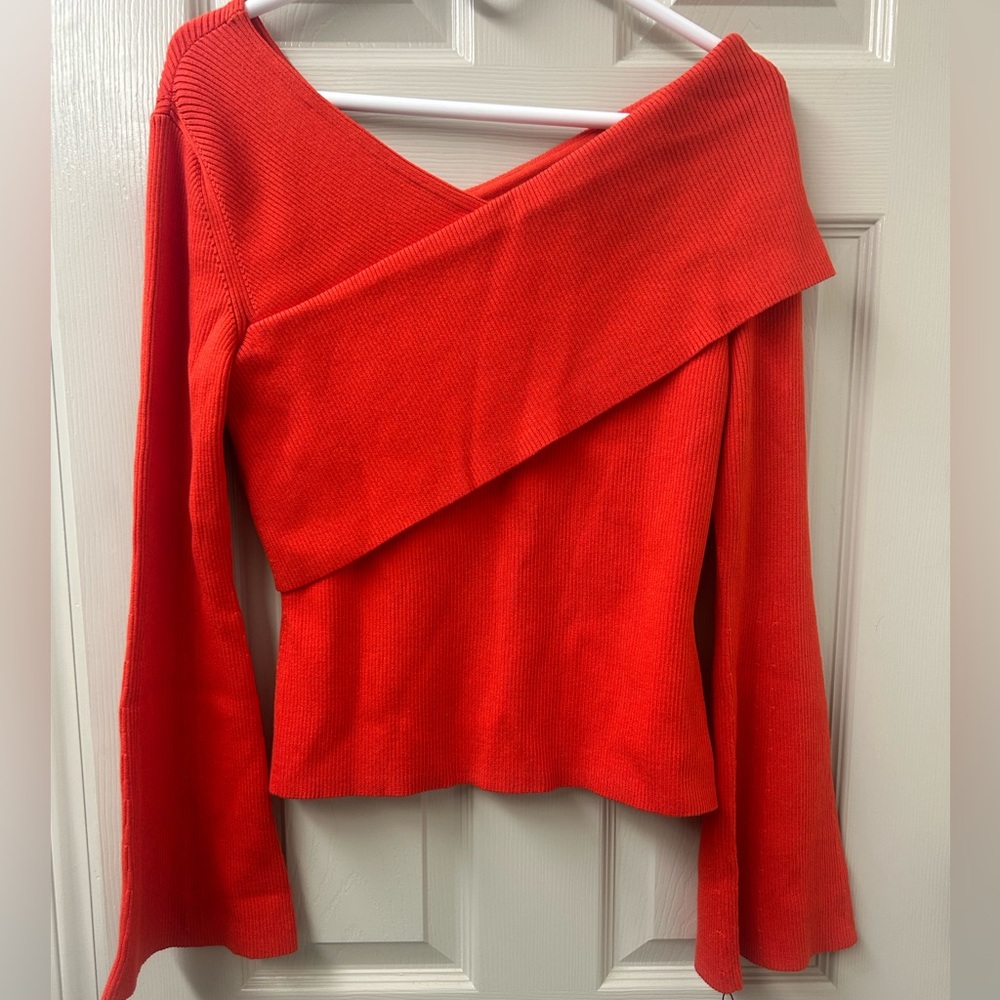 ADEAM Vibrant Orange Red Off or On -Shoulder Sweater